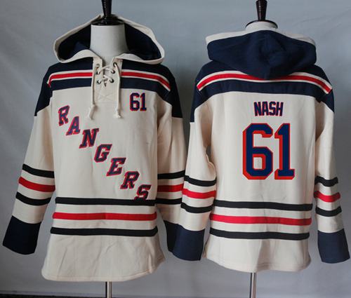Rangers #61 Rick Nash Cream Sawyer Hooded Sweatshirt Stitched NHL Jersey